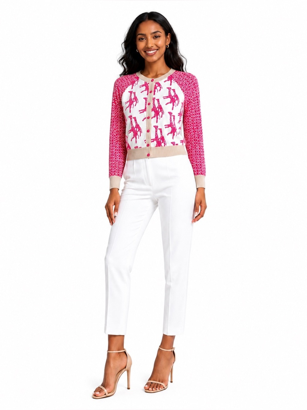 PLENTY by Tracy Reese Red & Cream Giraffe Pattern Cardigan Sweater XS